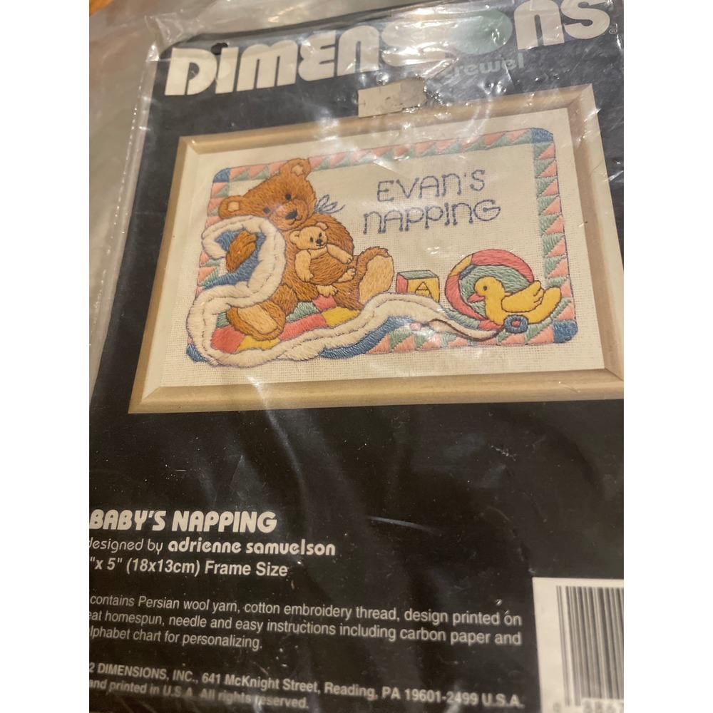 Vintage Dimensions Crewel Kit 6182 Babys Napping Teddy Bear Nursery 7x5 1992
